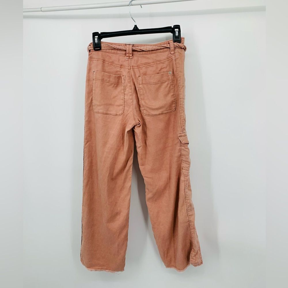 Hei Hei Anthropologie Salmon Button Fly Wm 25 Pants Raw Edge Ankle Belted - Picture 6 of 7
